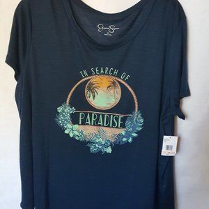 Jessica Simpson 2X Navy Tee "Paradise" Decal NWT